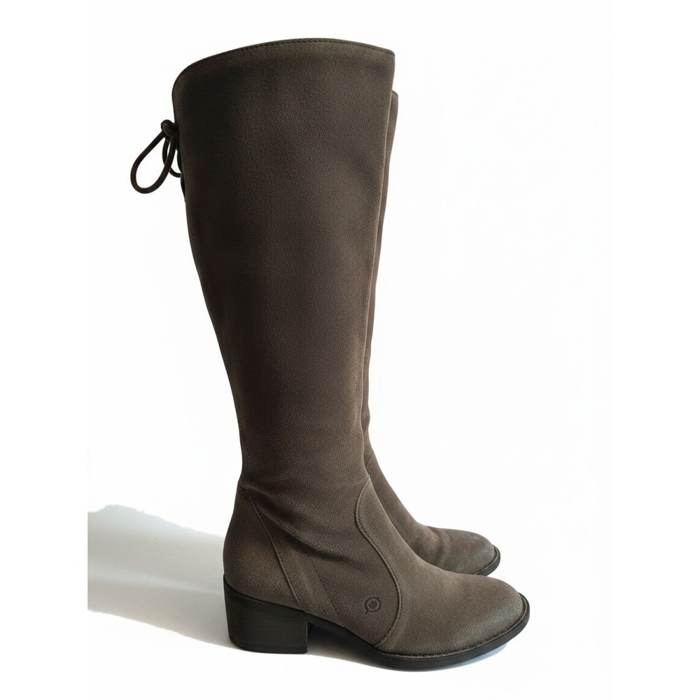 Born Suede Tall Riding Boots 7 Brown Lace Back Block Heel Knee High Boho